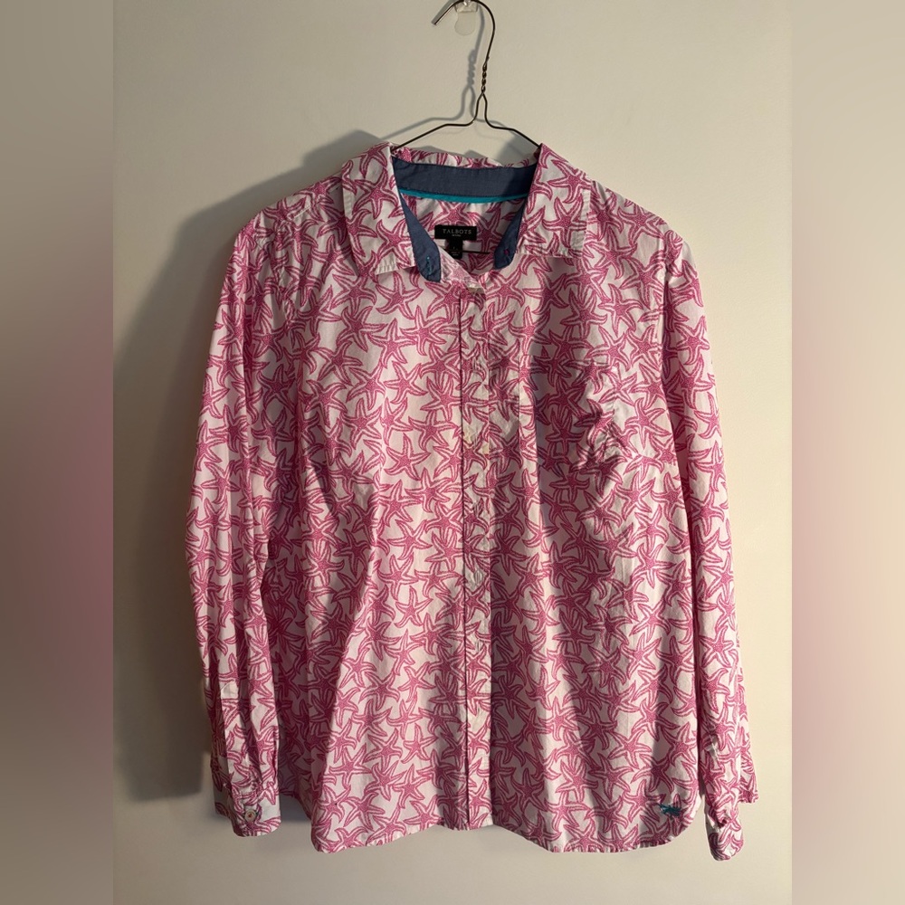 Talbots Pink and White Starfish Print Shirt